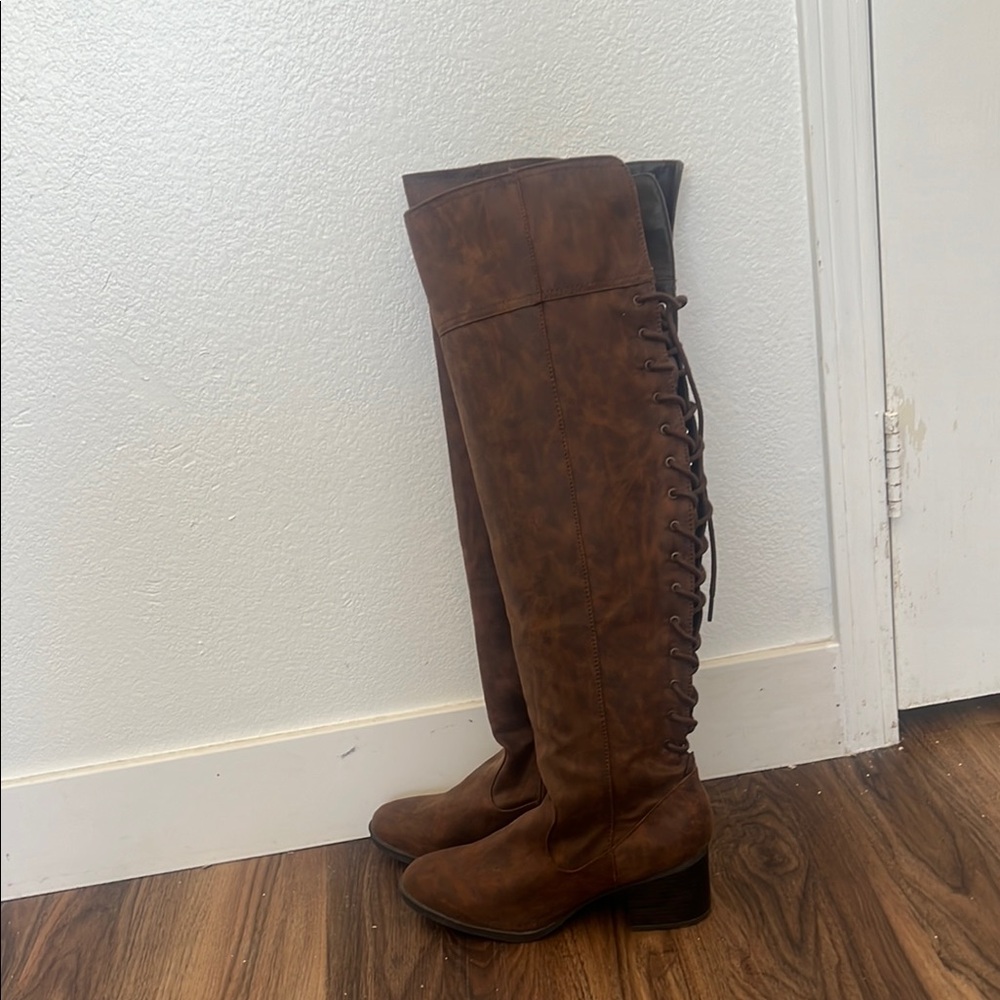 White Mountain Brown Over-the-Knee Lace-Up Boots